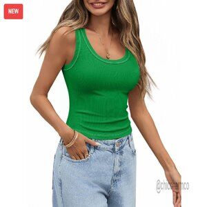 Ribbed Scoop Neck Tank Top Slim Fit Summer Tee